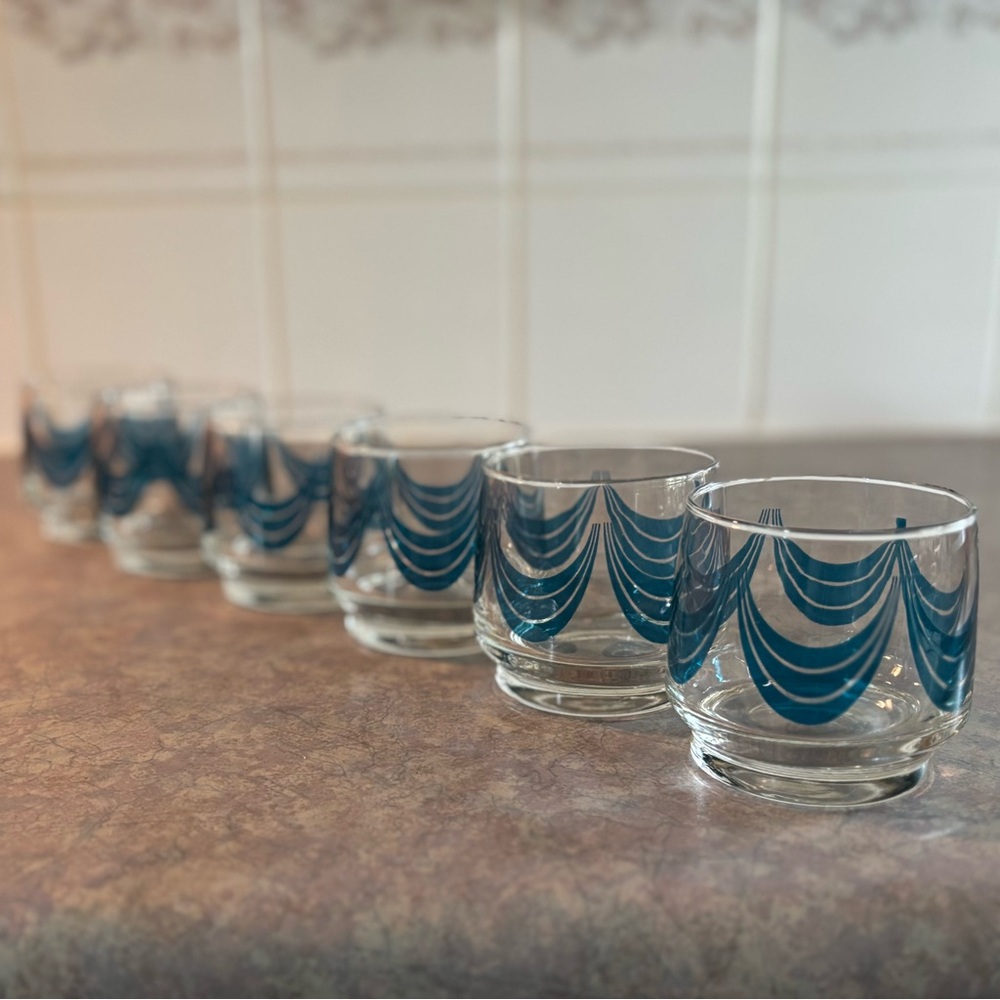 60/70's Lowball Glasses - 6 - Aqua Glassware - 60's Barcart Glasses - Barware - Picture 2 of 9